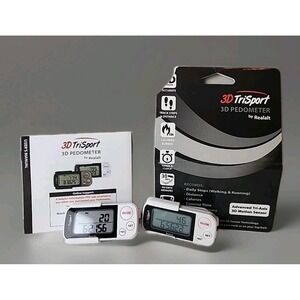 Lot 2 Realalt 3D Trisport Pedometer w/Clip White Tracks Steps Distance Calories